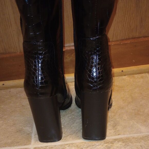 🆕🤠👢Pretty Little Thing Black Croc Knee High Boots - Picture 6 of 11